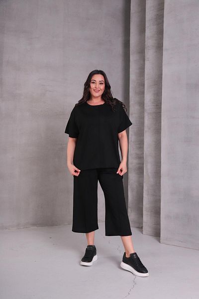 Ebsumu Set de trening negru pentru femei, mărime mare, confortabil, din țesătură Sho Capri