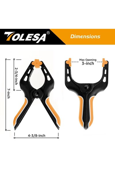 Choice 7 inches TOLESA 7" Spring Clamps Heavy Duty 4PCS Large Plastic Clamps for Crafts with 3" Jaw Opening