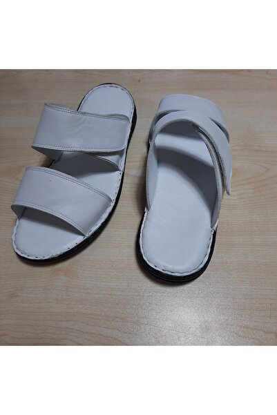 KAPAR Ανδρικές παντόφλες από γνήσιο δέρμα με λευκό Velcro