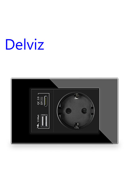 Choice1 110-250V Black Delviz Type C USB Wall Socket, With 2A USB Ports, Elec...