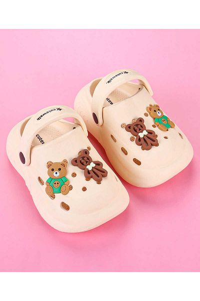 Cute Walk by Babyhug Back Strap Closure Clogs with Bear Applique - Off White