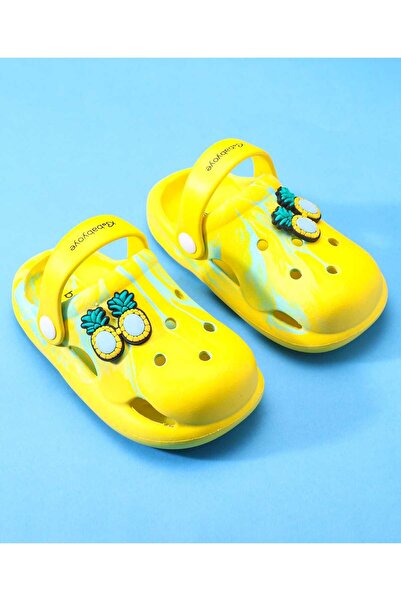 Babyoye Clogs with Back Strap & Fruit Applique - Yellow