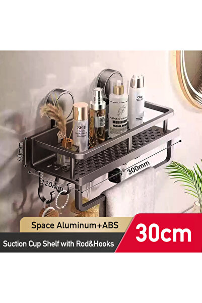 Choice رف حمام بقاعدة شفط بطول 30 سم مع قضيب حامل مناشف وخطافات قابلة للإزالة...