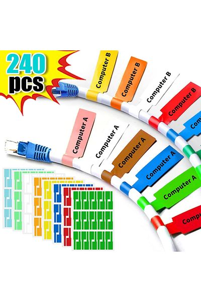 Choice 240PCS 240pcs Self-Adhesive Cable Labels Waterproof Wire Marking Tags Cable Management Colorful Hand