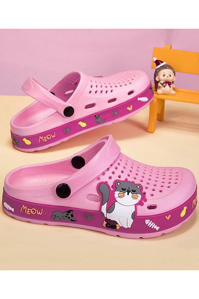 SAPS Cat Applique Back Strap Closure Clogs - Pink