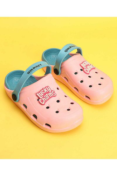 Pine kids رقعة نصية من Clogs - لون خوخي وأزرق سماوي