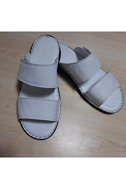 KAPAR Ανδρικές παντόφλες από γνήσιο δέρμα με λευκό Velcro