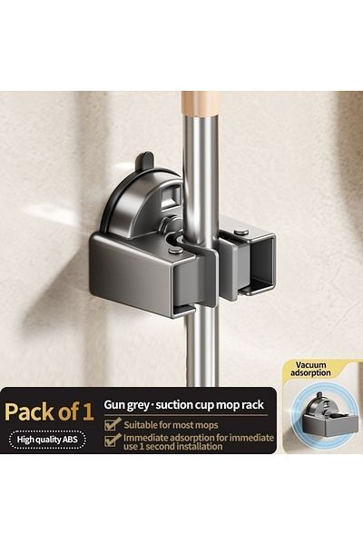 Choice grey rack No Need To Drill Suction Cup Suction mop wall hanging clip Bathroom perforation-free mop c