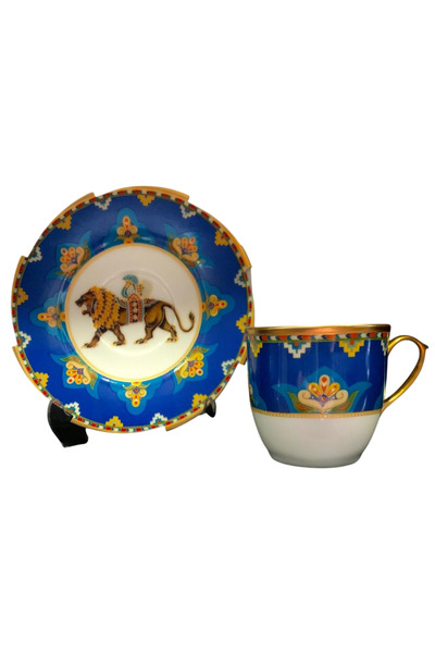 FERMATO 4 Piece Porcelain Turkish Coffee Cup Set for 2 People Leone Series