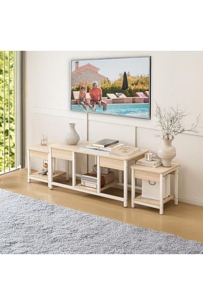 AGD Stackable 3-Piece Coffee Tables Set, Side Tables for Living Room & TV Stand, Open Storage/Brown