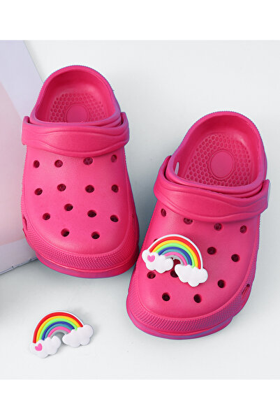 SAPS Rainbow Applique Back Strap Closure Clogs - Dark Pink