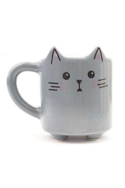 PALTO TASARIM Meow 12 Handmade 3D Gray Shiny Mug - Handmade Ceramic Mug