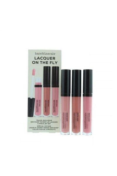 BareMinerals Set luciu de buze Gen Nude Lacquer On The Fly, 3x3.7ml