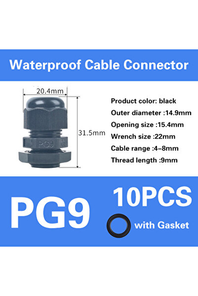 Choice6 PG9-أسود، سلسلة PG، غدة كابل مقاومة للماء، مدخل كابل IP68، موصل بلاست...