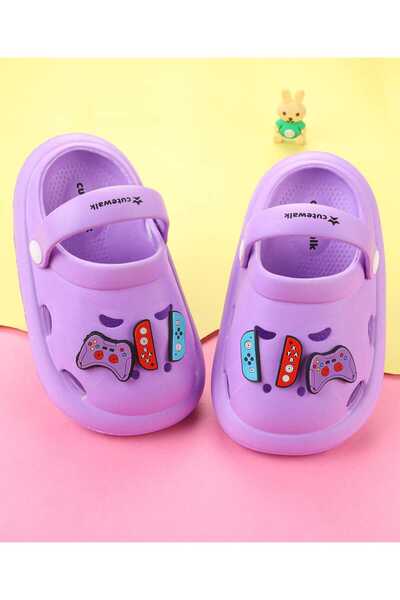 Cute Walk by Babyhug Clogs with Back Strap & Game Theme Applique - Purple