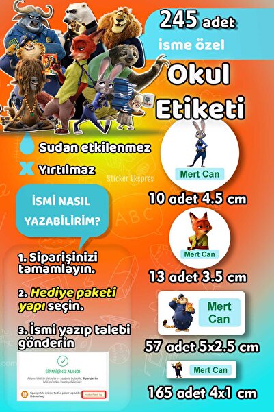 Sticker Ekspres Okul Etiketi Zootopia Zootropolis Kalem Defter Etiketi Özel İ...