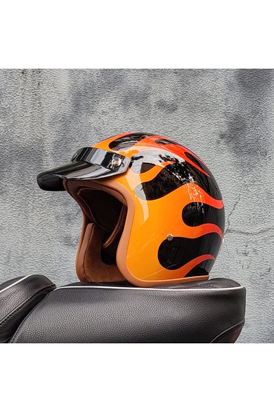 Choice L 4 ORZ Retro Half Open Motorcycle Helmet Retro Cruising 3/4 Couple Helmet Coffee Shop Motorcycle Ha