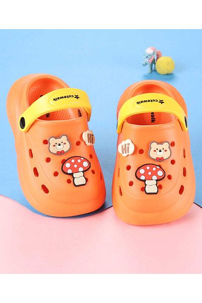 Cute Walk by Babyhug Back Strap Closure Clogs With Animal Applique - Orange
