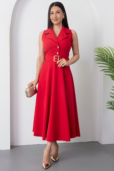 PULLIMM Shirt Collar Button Belt Dress 2025-4244