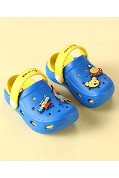 Cute Walk by Babyhug Clogs with Backstrap & Space Theme Applique - Blue & Yellow