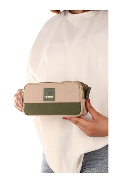 Relaxion Light Brown Two-Eye Crinkle Fabric Pen Bag Pen Holder (173)