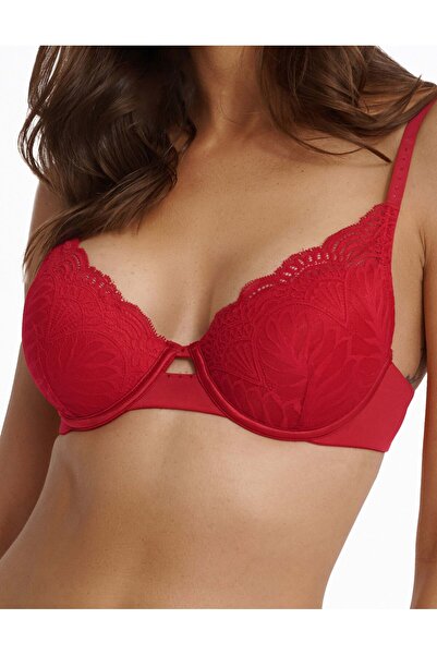 ESOTIQ Push-Up Bra Underwired with Floral Lace Front Cut-Out Wide Underband | Isabelle