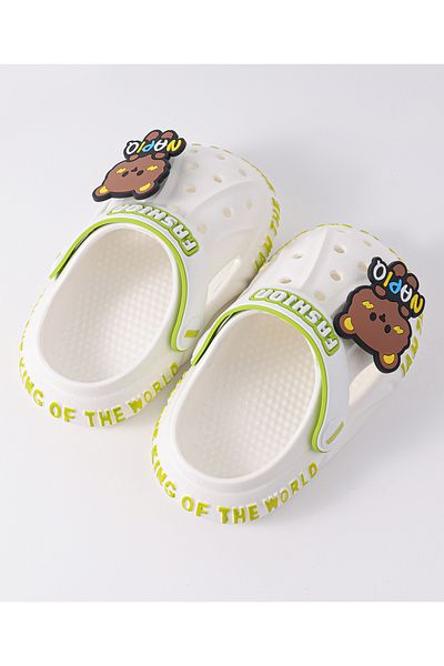 SAPS Clogs with Backstraps & Bear Applique - White