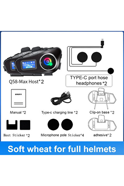 choice2 Q58 Max Soft 2PCS Q58 Max Motorcycle Helmet Bluetooth Intercom IP65 W...