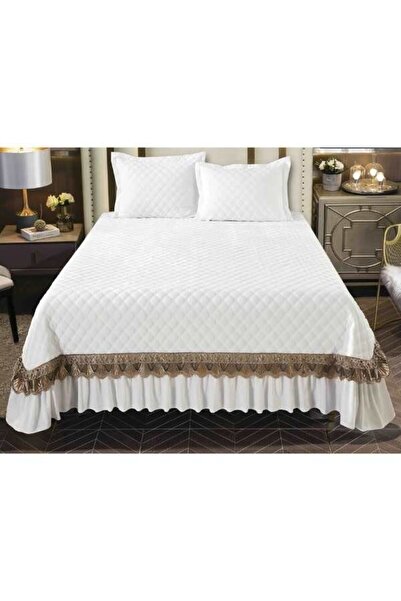 Mercaton Set 3 Piese de Lux, Cuvertura de Pat din Catifea cu Broderie, Matlasata, 230x250 cm si 2 Fete de Per