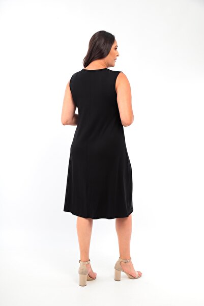 Ebsumu Women's Plus Size Butterfly Stone Printed Sleeveless Black Dress