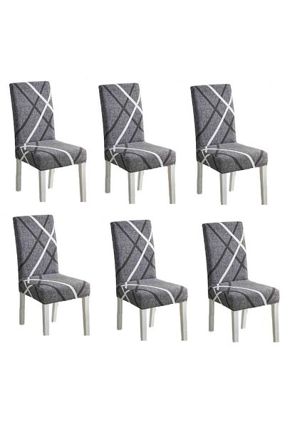 OEM Set 6 huse universale pentru scaune din poliester/elastan, imprimeu elegant, MS STAR, alb/gri