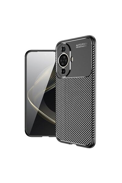 Rao Case compatible with Huawei nova 11/nova 12s, Grip, CarbonFiber, C25, Plastic, Pitch Black