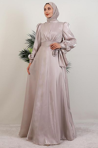 GİYZAMİLA Magnolia Organza Evening Dress Beige