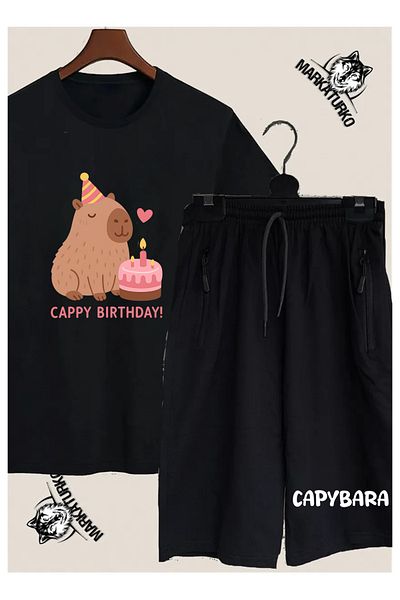 MarkaTurko Capybara Design Printed Tshirt-Shorts Combination 980-71Ş