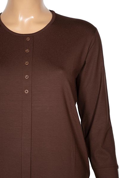 Pıtırcık Cimariva Women's Nuket Plus Size O Neck Five Ornamental Buttons Brown Blouse