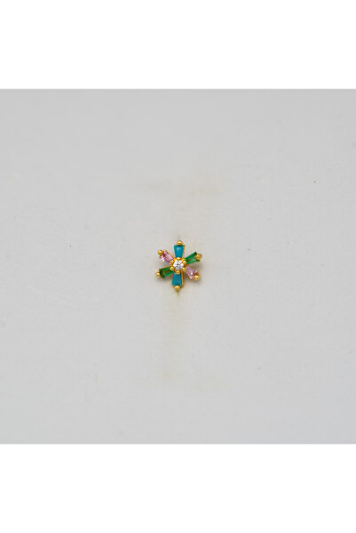 Piercing by Sever Mavi Şeffaf Yeşil Taşlı Çiçek Cerrahi Çelik Piercıng… Altın...