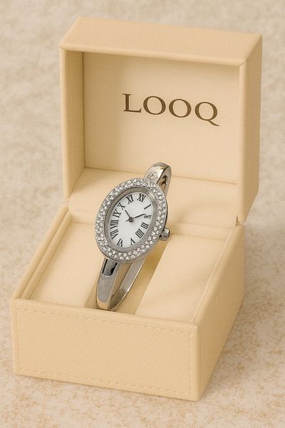 LOOQ Roman Numeral Handcuff Model Women's Wristwatch with Stones