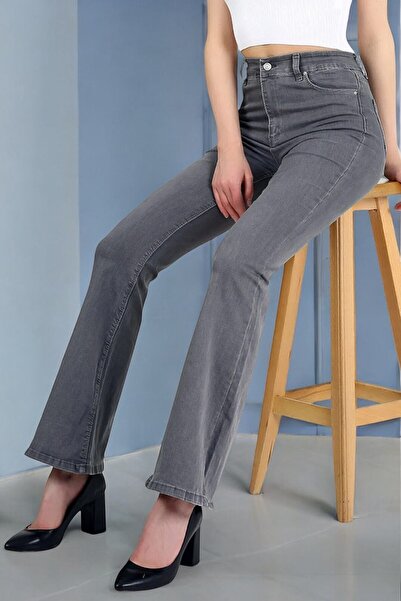 Livik Domin Women's High Waist Gray Flare Jeans