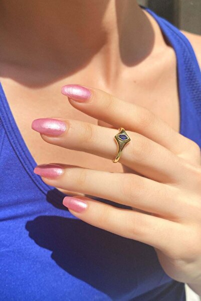 Spossy Silver Jewelry 925 Ayar Gümüş, 14 Ayar Gold, Lacivert Badem Taşlı Ekle...