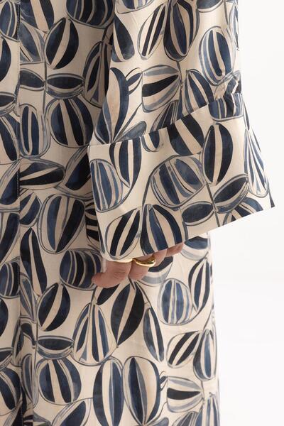 ALLDAY Taş-Mavi-Robalı Kuşaklı Emprime Büyük Beden Elbise