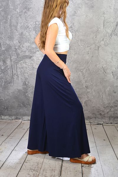 İDOL MODA Dark Blue Wide Leg Combed Skirt Pants