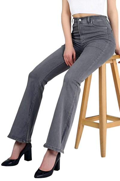 Livik Olga Women's Gray High Waist Stretchy Denim Fabric Flare Jeans