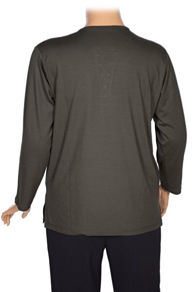 Pıtırcık Γυναικεία μπλούζα Cimariva Nuket Plus Size O λαιμόκοψη με πέντε στολίδια με κουμπιά χακί