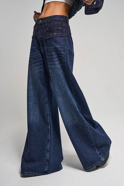 its basic Women's Dark Denim Color 2W5-7 Palazzo Fit Double Piece Fabric Special Design Denim Jean