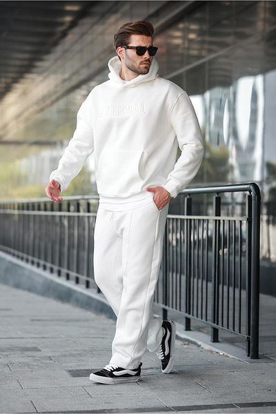 Madmext Set de trening pentru bărbați cu glugă ecru E7324