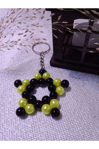 MODA MANANI 10Pcs Pearl Yellow Black Color Long Silver Chain Keychain