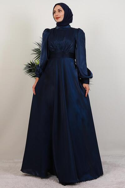 GİYZAMİLA Manolya Organze Abiye Lacivert