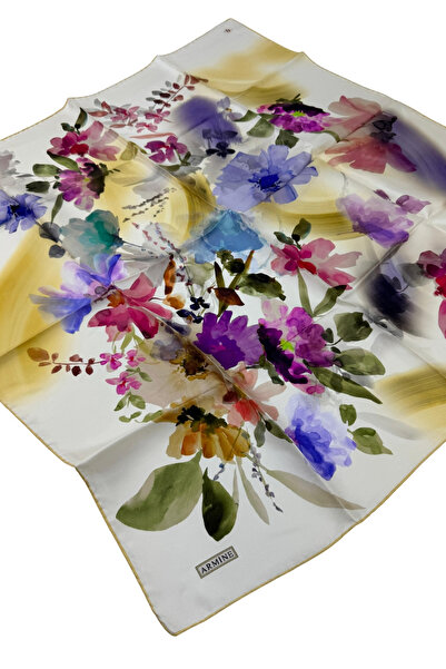 Armine Eșarfă din mătase Twill din seria Nostalgia 8717D-34 Model floral verd...