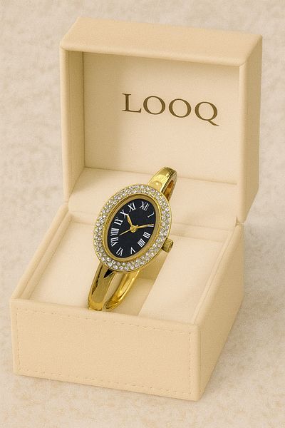 LOOQ Roman Numeral Handcuff Model Women's Wristwatch with Stones