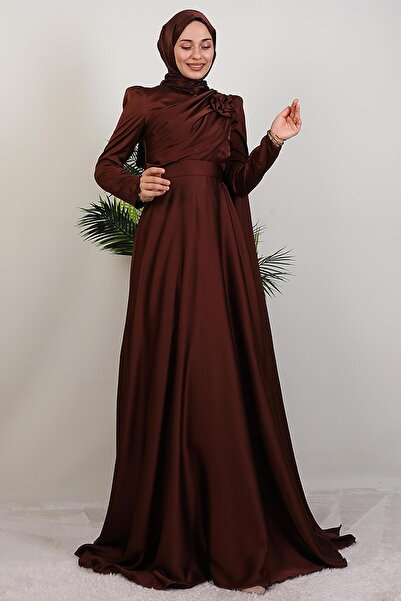 GİYZAMİLA Βραδινό φόρεμα Alaz Satin Rose Bitter Brown